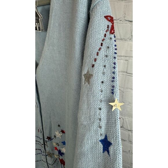 STORYBOOK KNITS ramie cotton light blue embroidered beaded knit cardigan 2X NWT - Picture 7 of 10